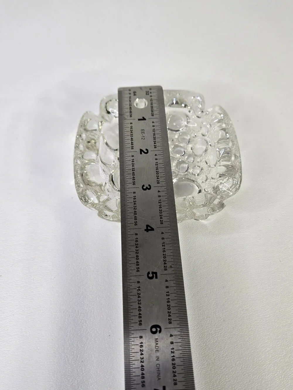 VTG Bubble Glass Ashtray Retro MCM 1960s Square Clear Glass Tray Raindrop